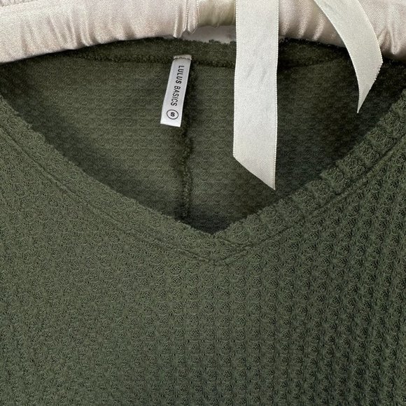 Lulus Basic V-Neck Waffle Knit Top, Size Small, Olive Green - Picture 3 of 8